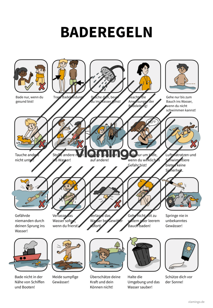 Schwimm- & Baderegeln: Übersicht, Regelkarten & Arbeitsblätter