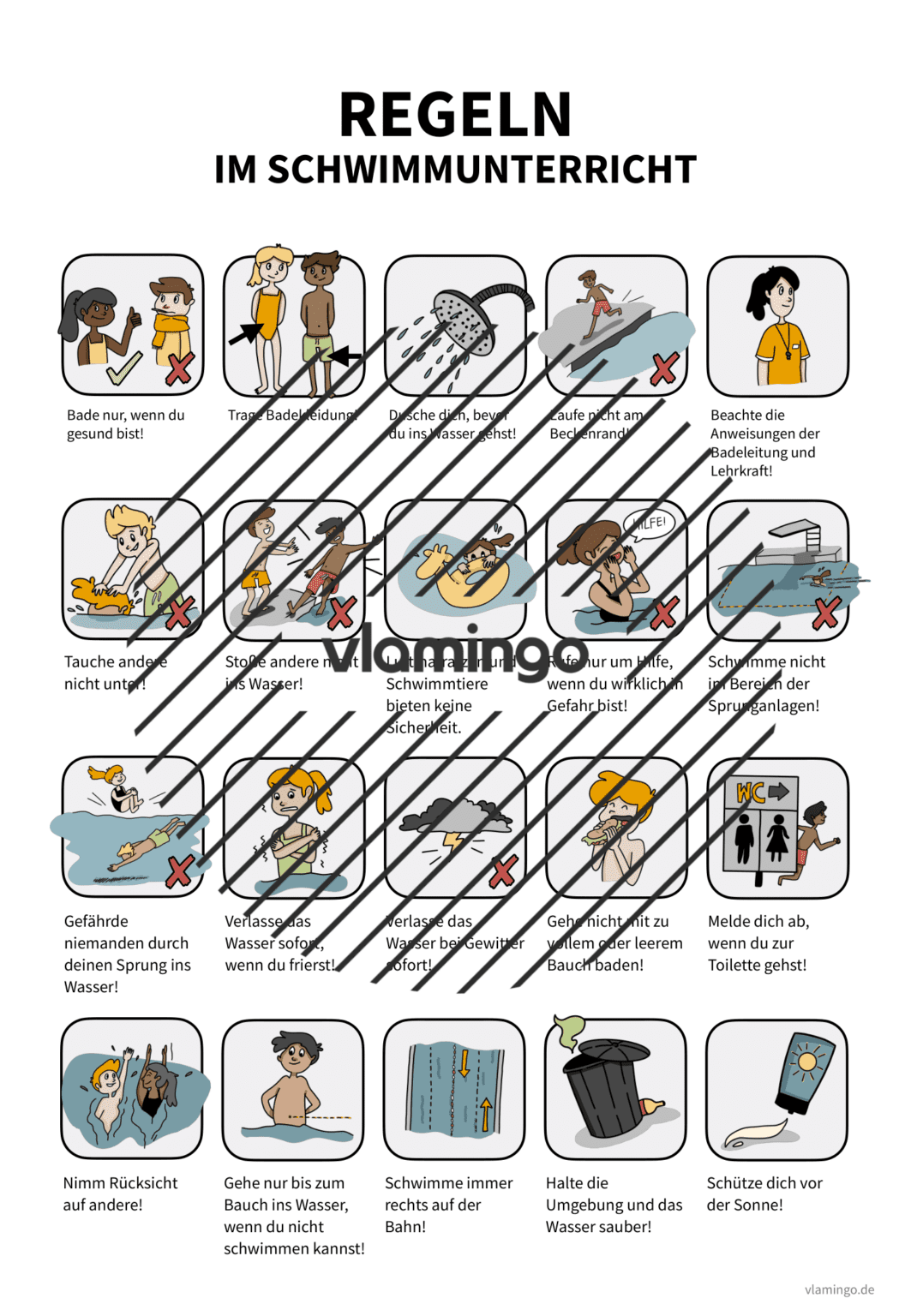 Schwimm- & Baderegeln: Übersicht, Regelkarten & Arbeitsblätter