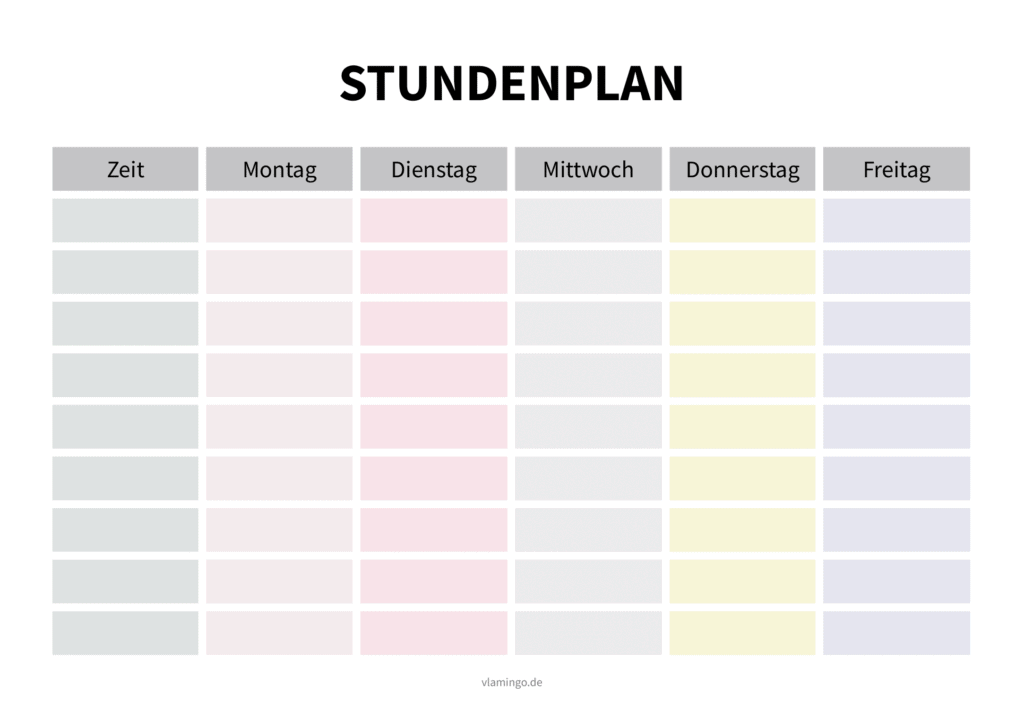 Stundenplan: 8 Vorlagen für die Schule zum Ausdrucken & Ausfüllen